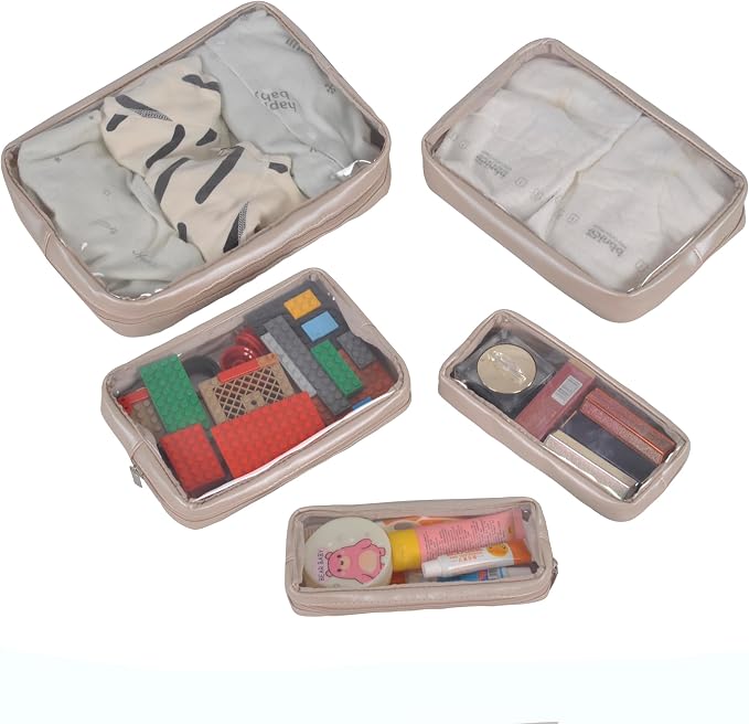 Remobia Hicol TSA Approved 5-Piece Diaper Bag Organizer Pouch Set Clear Waterproof TPU Kids Toiletry Storage Set Travel Packing Clutch Cube Bags for Baby Nursing (Pearl Grey) - Image 6