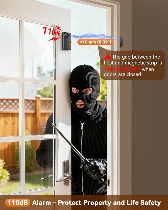 WSDCAM 110dB Door Alarm with Remote, Wireless Anti-Theft When Opened, Door Bells Chimes, Magnetic Security Alarms for Door, Window, Cabinet, Pool Safety for Kids, Alzheimer's Care Black - Image 4