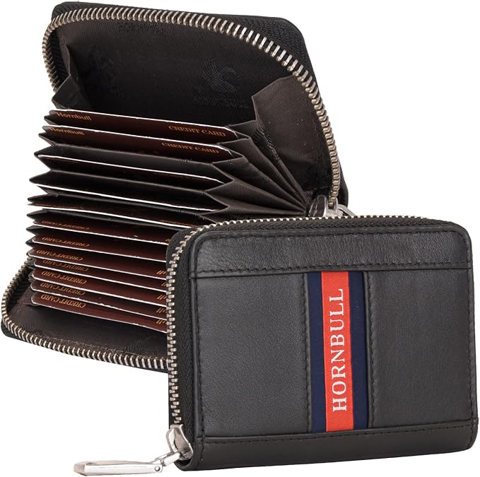 HORNBULL Steve RFID Blocking Leather Wallet for Men | Vertical Credit Debit Card Holder, Zip Around Wallet (Black Card Holder) - Image 8