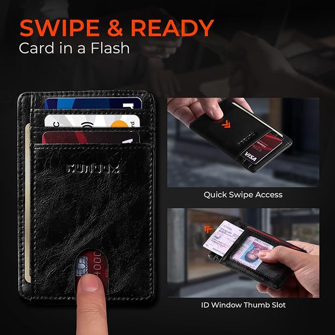RUNBOX Slim Wallet for Men and Women, RFID Blocking Leather Card Holder | Minimalist 8-slot design fits IDs and credit cards in a thin profile for front pockets, purses, pants and travel - Image 6