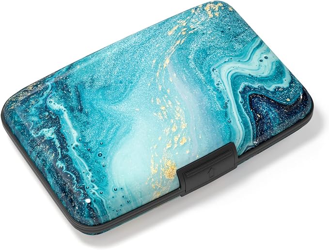 Credit Card Holder, Mini Aluminum Card Wallet RFID Blocking Slim Metal Hard Card Case for Women Men, Blue Ocean Marble by Atufsuat