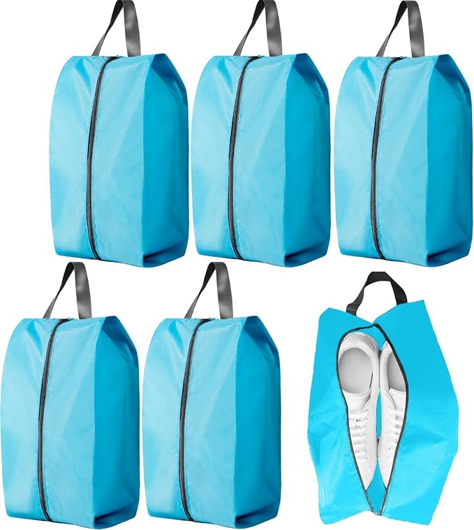 5Pcs Large Travel Shoe Bags Portable Travel Gifts Shoe Organizer with Zipper Closure, Waterproof Nylon Shoe Storage Organizer with Handle Travel Bags For Men and Women, Blue by ASANMEYO