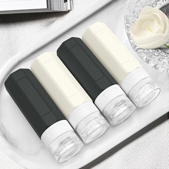 Redfly Travel Bottles for Toiletries, Tsa Approved 3oz Travel Size Containers, Leak Proof Travel Size Toiletries Bottles Silicone, BPA Free Refillable Shampoo Conditioners Essentials Kit, Black&White - Image 6