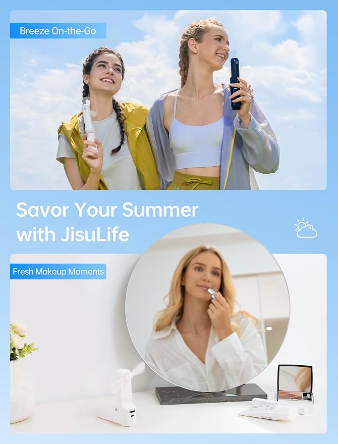 JISULIFE 3 IN 1 Portable Fan with Power Bank & Flashlight Featured | 19H Max Cooling, USB Rechargeable, Pocket-Sized Handheld Fan for Travel, Cruise, Concerts, Makeup, Summer Gifts for Women - Image 6