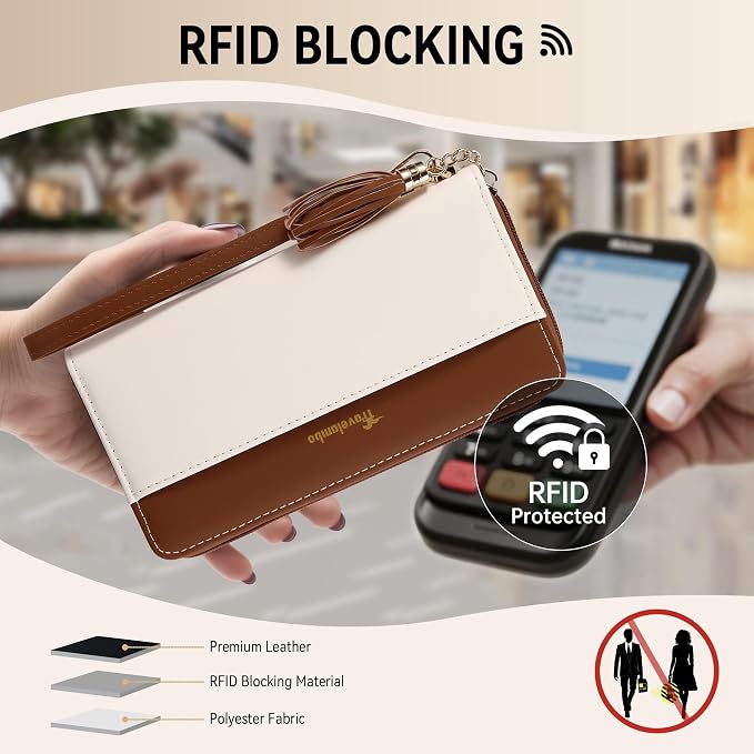 Travelambo Wristlet Wallet Women RFID Bifold Large Capacity Clutch Purse | Tassel, Zipper Coin Pocket, Card Holder Wallet, Gifts for Women - Image 3