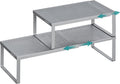 SONGMICS Spice Rack, Expandable Kitchen Countertop Shelf, Steel | Set of 2 small cupboard organizers, space-saving tabletop shelves, Silver, UKCS402FG01 by Unknown