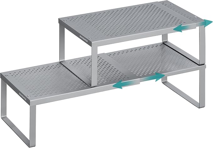 SONGMICS Spice Rack, Expandable Kitchen Countertop Shelf, Steel | Set of 2 small cupboard organizers, space-saving tabletop shelves, Silver, UKCS402FG01 by Unknown