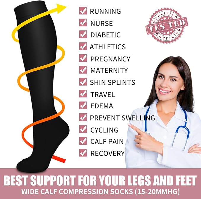 Compression Socks for Women & Men Circulation (6 Pairs) 15-20 mmHg is Best Support for Athletic Running,Nurse - Image 5