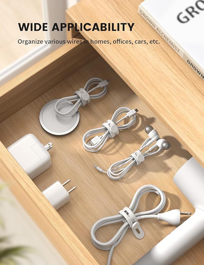 Lamicall 10 Pack Silicone Cable Ties Cord Organizer - Elastic Wire Straps | Locking Buckle Adjustable Charger Management, Travel Must Haves, Desk Home Office Workspace Accessories, Dorm Room Essentials - Image 4