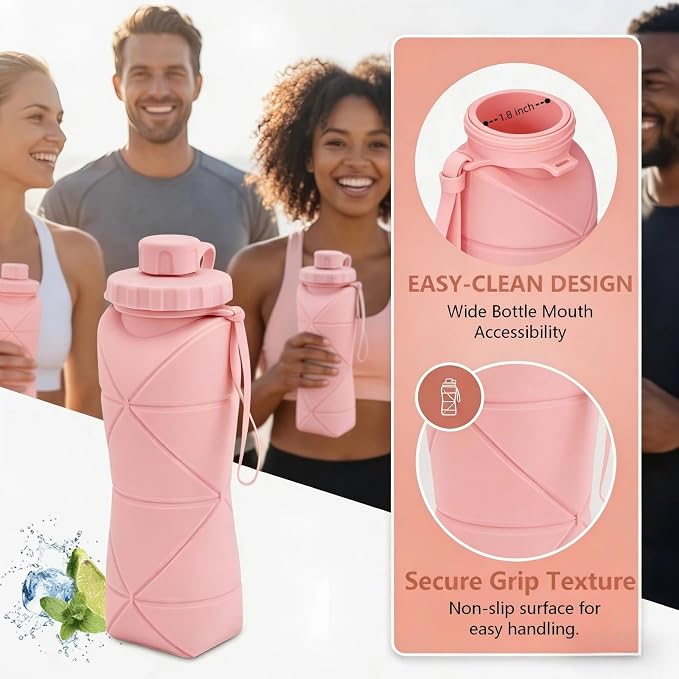 Collapsible Water Bottles 20oz (600ml), BPA-Free Silicone Foldable Portable Lightweight Reusable Water Bottle with Leak-Proof Lid & Lanyard for Outdoor Travel Cycling Gym & Camping - Image 5