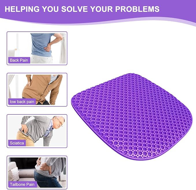Gel Seat Cushion for Long Sitting Seat Pad For Car Office Chair Wheelchair | Cool & Breathable & Comfortable,Purple Gel Seat Cushion For Car,Chair,Car Seat Cushion Gel Seat Pad For Hip Pain - Image 5