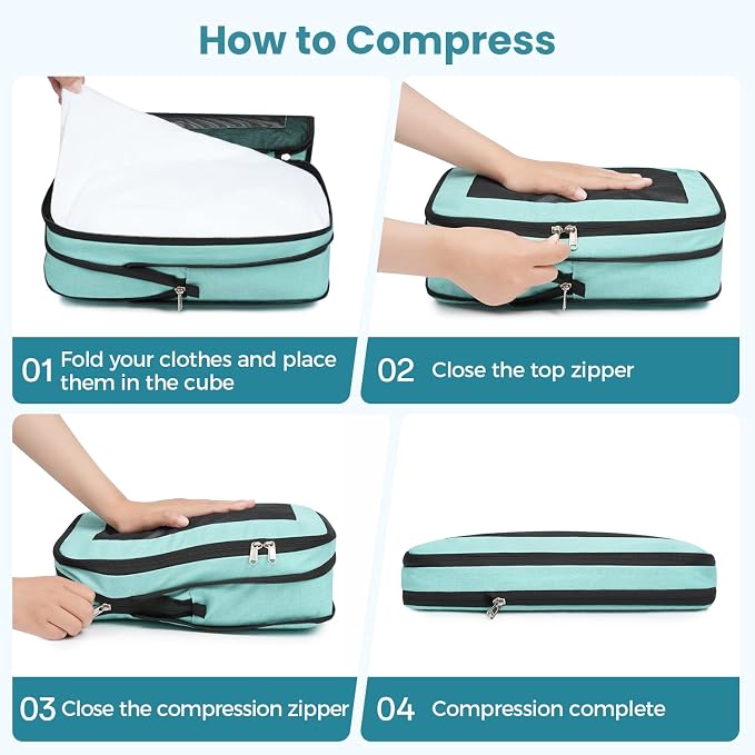 BAGAIL 8 Set Compression Packing Cubes, Expandable Luggage Organizer Bags for Travel Accessories (Mint) - Image 4