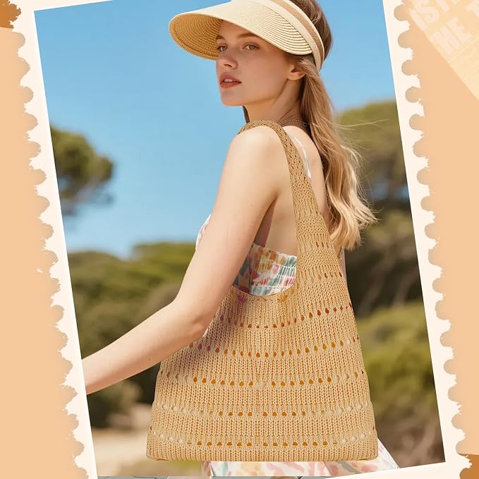 Sightor Crochet Tote Bag, Mesh Beach Bag Knit Summer Hobo Bag for Women | Beach Tote bag Vacation Outfits Aesthetic Boho Bag - Image 3