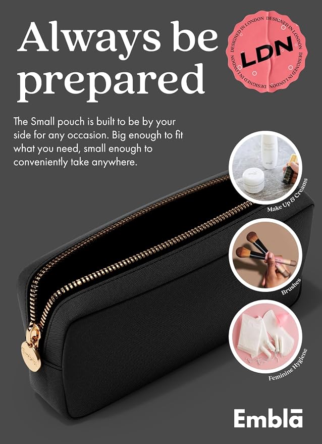 Embla Makeup Bag Travel Cosmetics Pouch and Toiletry Bag, Nylon Zipper Pouch Purse, Cute Make Up Organizer Storage Tote for Women Girls, Waterproof Travel Skincare Case, Small Makeup Bags, Black - Image 4