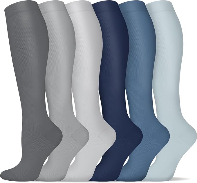 5/6 Pairs Graduated Compression Socks for Women&Men 20-30mmhg Knee High Socks Travel Hiking Running Stocking by HiClasmix