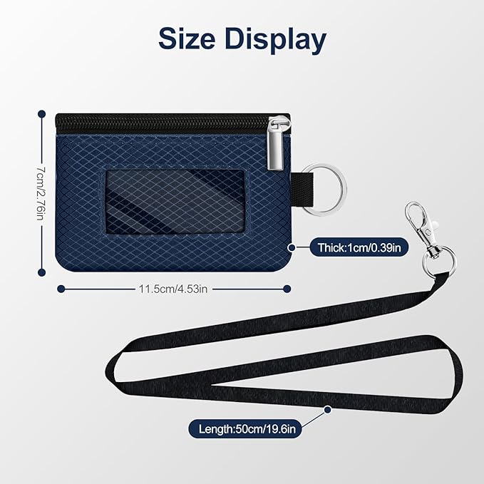Minimalist RFID Blocking Small Wallet with ID Window,WaterResistant Zip Id Case Wallet with Lanyard Keychain for Cards,Cash,Travel,Women,Men (Dark blue) - Image 5