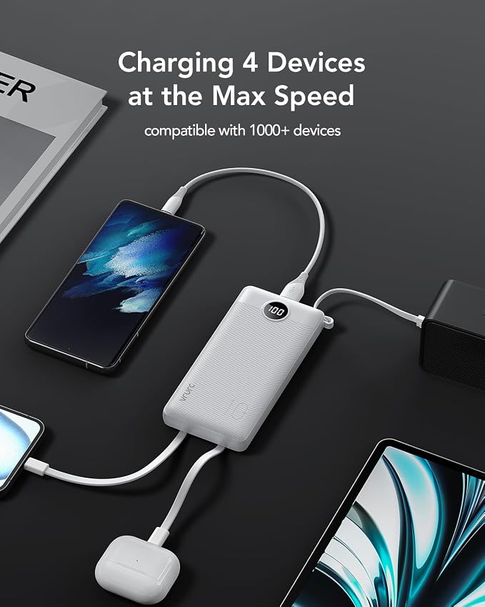 VRURC Power Bank for iPhone, 22.5W Portable Charger with Built-in Cables | 10000mAh USB C In & Out Cord Portable Phone Charger,Slim Lightweight Charging Bank Travel Essentail-White(1 Pack) - Image 5