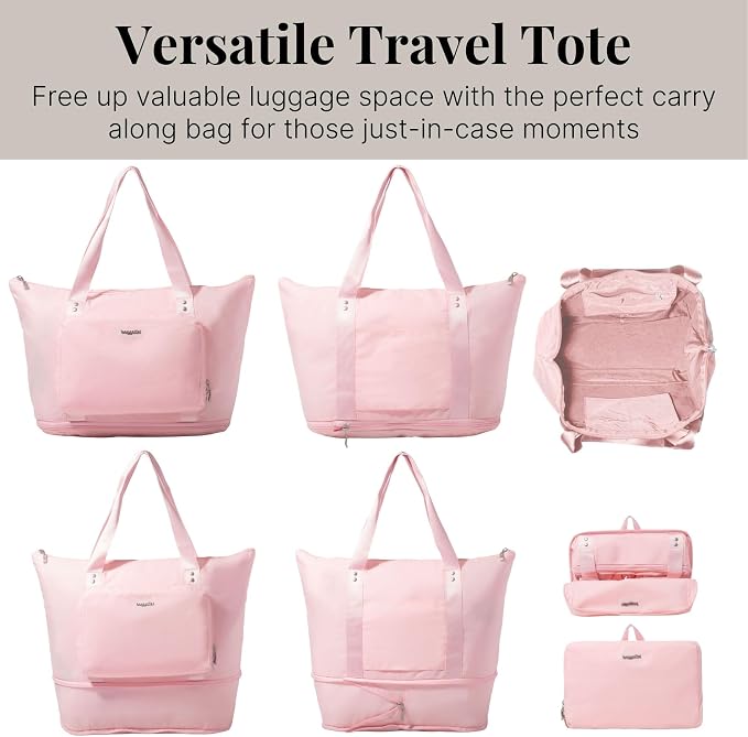 Baggallini Carryall Expandable Lightweight Travel Tote 22" Packable Folding Compact Nylon Washable Weekender w/Luggage Sleeve - Image 7