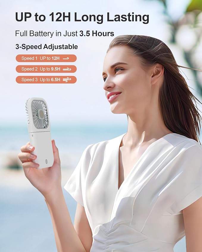 F-color Mini Portable Handheld Fan - Rechargeable Travel Pocket Fan, White | Foldable Handle, Rechargeable Airflow Helps Cool Commutes, Beach Days, Desk Time, Outdoor Lines, Travel and Summer Walks - Image 5