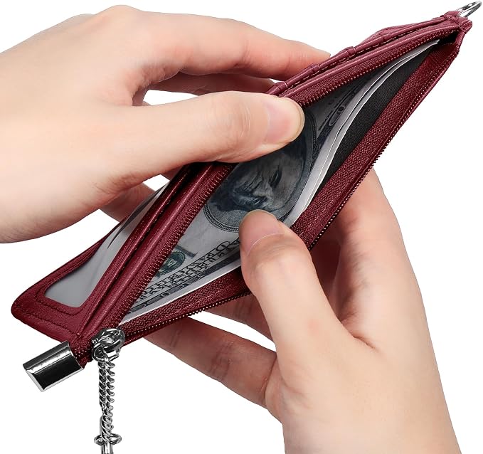 RFID Blocking Slim Credit Card Holder Wallet with Zipper Money Pocket & Keychain, Slim Airtag Wallet for Men Women - Image 7