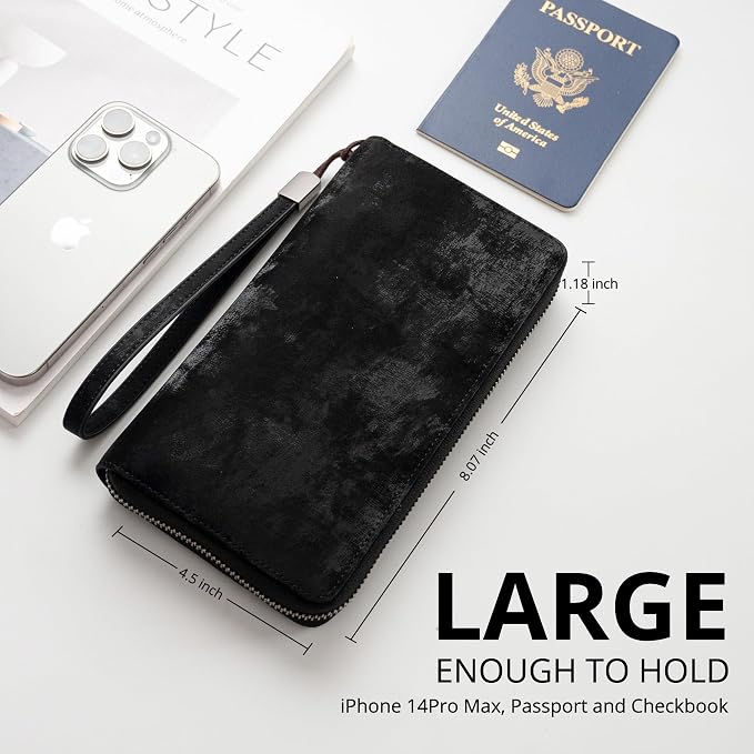 Bveyzi Women RFID Blocking Wallet Leather Zip Around Phone Clutch Large Capacity Ladies Travel Purse Wristlet - Image 4