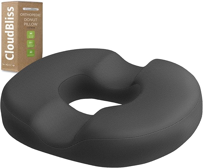 CloudBliss Donut Pillow Stadium Seat Cushion for Tailbone Pain Relief and Hemorrhoids, Memory Foam Seat Chair Cushion, Portable Seat Cushions for Bleachers, Car, Home & Office by CloudBliss