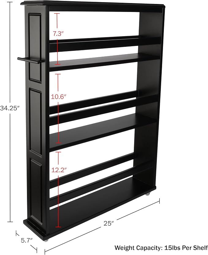 Lavish Home 3 Tier Slim Utility Rolling Storage Cart, Black, 25”W x 5.7”D | Narrow Rolling Cart Storage Organizer with Handle and Wheels for Bathroom, Laundry Room, and Kitchen, Pull-Out Home Organizer - Image 2