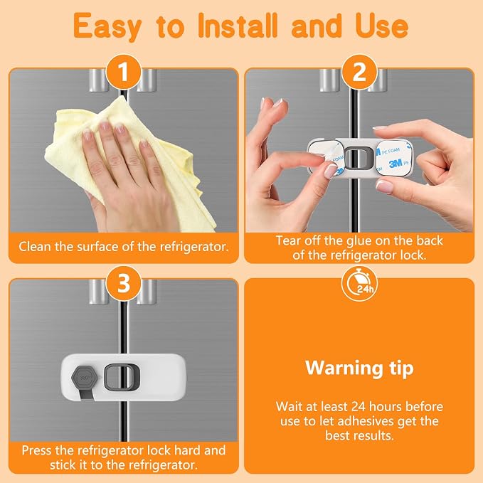 Baby Proofing Fridge Locks for Kids, 5 Pack Pet&Child Safety Refrigerator Lock for Kids, Child Proof Freezer Lock for Residential Garage Fridge or Camper RV Refrigerator, Child Fridge Door Latch, Gray - Image 9