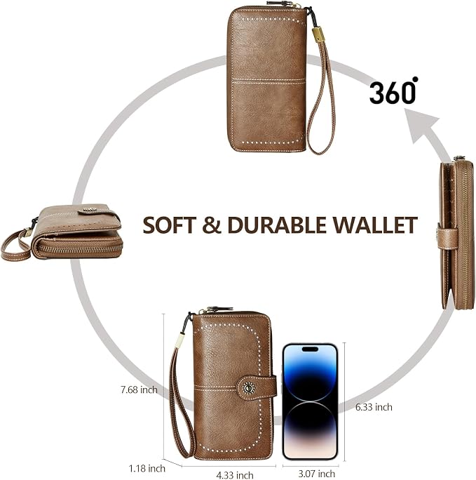 TFKGS Wallet for Women RFID Blocking Leather Large Capacity Card Holder Ladies Phone Clutch Travel Long Purse Wristlet | RFID Blocking - Image 4