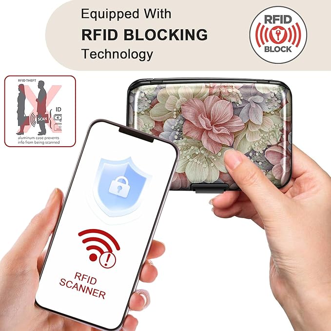 Mini RFID Aluminum Wallet Credit Cards Holder Business Card Case Metal ID Case for Men Women（Happy Flower - Image 2