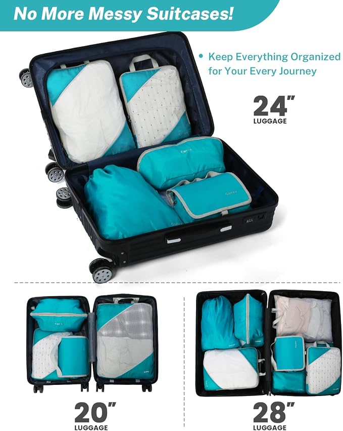 Gonex Compression Packing Cubes for Travel, Mesh Bags Luggage Organizers | Set of 4/5/6/7/10 for Essentials, Extensible, Fits 20"Carry-on Suitcases, See-through Mesh, Double Zipper Compression - Image 7