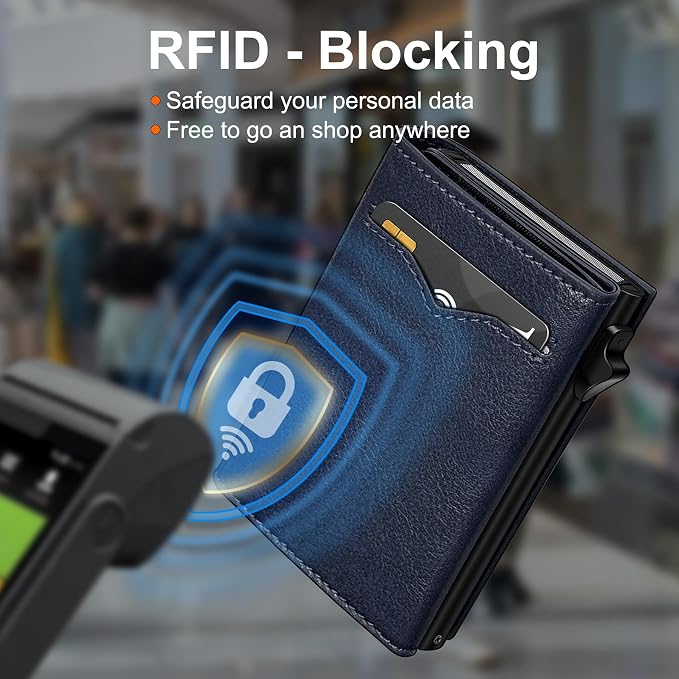 Wallet for Men,with Cash Pocket 2 ID Window 9-13 Cards,Metal Case Smart Slim Pop Up Credit Card Holder Flip with Magnetic Closure RFID Blocking Trifold wallet with Gift Box - Image 8