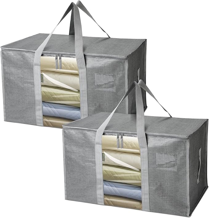 BALEINE 2-Pack Oversized Moving Bags with Reinforced Handles, Heavy-Duty Storage Tote Moving Supplies for Packaging, Camping (Gray w/Window, 2-Pack) by BALEINE
