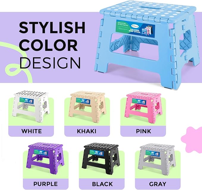 Dyforce Kids Step Stool 9 Inch, 300lbs Folding Step Stool for Toddler | Step stool for Blue,Anti-slip Heavy Duty with Handle, Lightweight Foldable Foot Stool for Bathroom Kitchen Bedroom Outdoor - Image 9