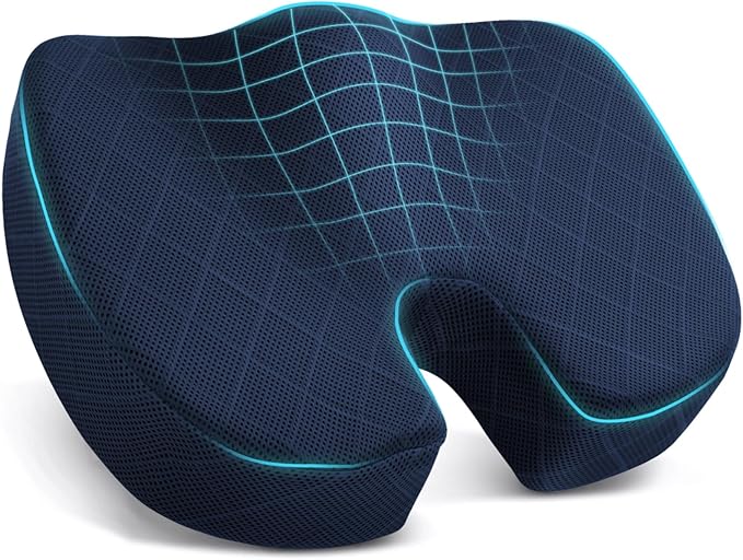 Seat Cushion - Memory Foam Cushion for Office Chair, Car Seat, Airplane, Bleacher - Sciatica & Coccyx Pain Relief Desk Chair Cushion for Long Sitting Office Workers, Car Drivers(Blue) | for Car Seat, Airplane, Desk Chair - Sciatica & Hip & Coccyx Pain ... by TushGuardSeatCushonsPillows