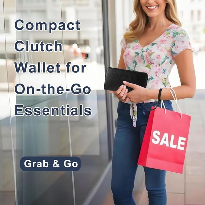 Double Zipper Wallet for Women RFID Blocking Cellphone Wristlet Large Size Multi Card Clutch Purse with Removable Strap, Black - Image 7