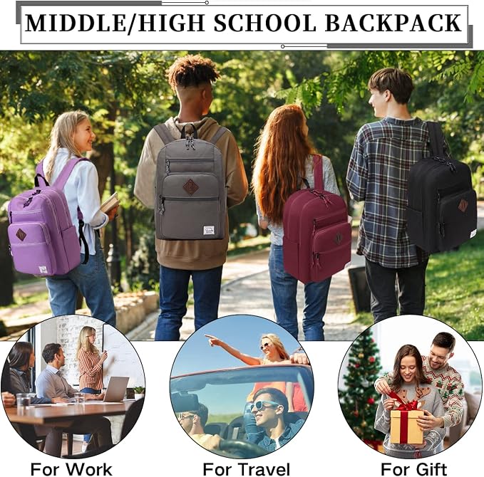 VASCHY School Backpack for Men, Unisex Large Bookbag Schoolbag Casual Daypack for High School/College/Teens/Travel/Work Gray - Image 2
