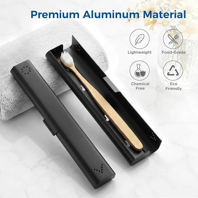 Toothbrush Travel Case Aluminum, Portable Toothbrush Holders Travel, Manual Toothbrush Case Container for Traveling, Bathroom, Camping, Business Trip-1Pack Black - Image 2