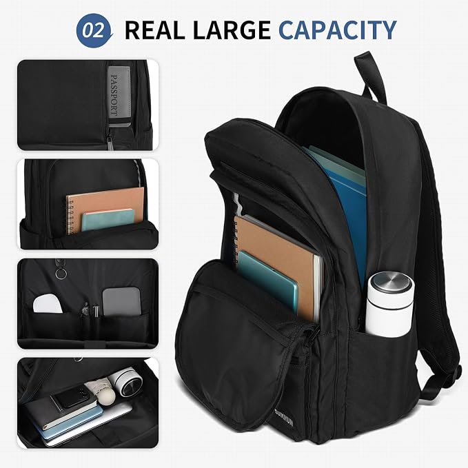 Laptop Backpack for Men & Women 15.6 Inch Office Anti Theft, Black | Small Work Backpack Water Resistant with Luggage Strap Theft Proof Sleek Backpack Oxford Material for Commute, Work, Travel - Image 4