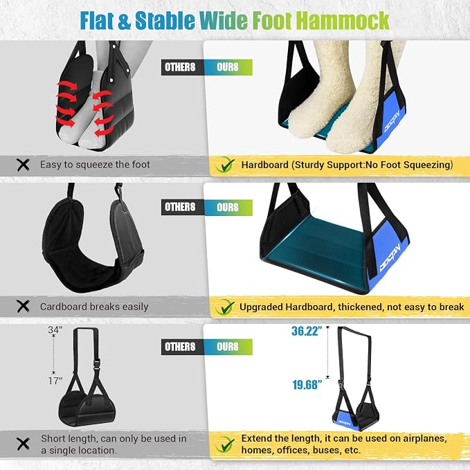 2-Pack Foot Hammock Plane Travel, No Collapse Thickened Bamboo Foot Rest | Portable Airplane Foot Sling Wing with Thickened Foam & Carry Bag, Long-Flight Travel Essential Designed to Relax Your Feet - Image 2