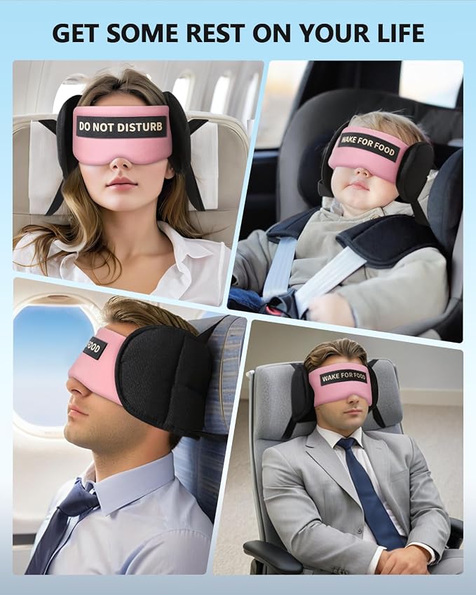 Travel Pillows for Airplanes, Airplane Pillow for Long Flights Sleeping with Eye Mask, 360° Support Plane Head Strap Travel Essentials for Air Travel Sleep Neck Upright, Stop Head Nodding(Pink) - Image 6