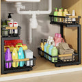 2Pcs Under Sink Organizer, 2-Tier Pull Out Under Sink Organizers and Storage, Adjustable Metal Under Cabinet Organizer Shelf, Bathroom Organizer, Sliding Out Drawer for Kitchen Pantry Black by Unknown