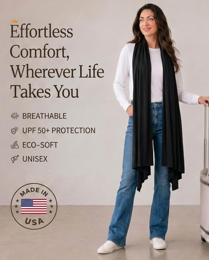 Pashmina Shawl Wraps for Women | USA Made Travel Scarf for Women | Lightweight & Soft Pashmina | Evening Dresses | Travel Scarf Airplane | UPF 50+ Sun Protection | 68x35in - Image 2