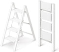 4 Step Ladder, Foldable Aluminum Step Stool with Anti-Slip Pedal | Lightweight yet Sturdy, Portable, Non Slip Feet, 300Lbs Capacity, Elegant Look, for Kitchen, Closet, Pantry, White by GameGem