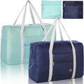 Foldable Travel Duffel Bag 2PCS Tote Carry on Luggage Bag Spirit Airlines Personal item Sports Gym Bag Water Resistant Weekender Overnight Bags for Women and Men (Green+Blue) by INVODA