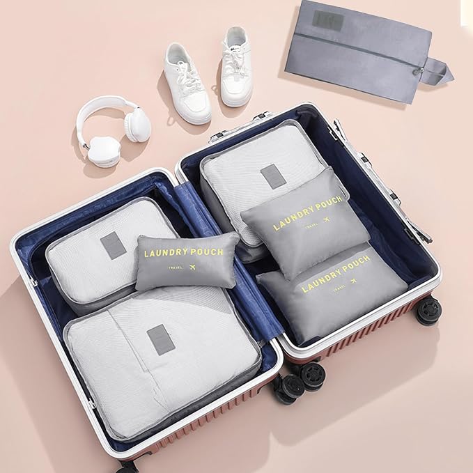 INVODA 7 Set Packing Cubes for Suitcases Travel Essentials for Carry on Luggage Organizer Bags Set for Travel Accessories Luggage Cubes (Grey) - Image 8