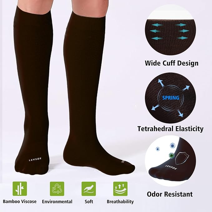 LEVSOX Viscose Made from Bamboo Compression Socks for Pregnant Women 20-30 mmHg Knee High Cute Mens Supports Socks for Travel - Image 3