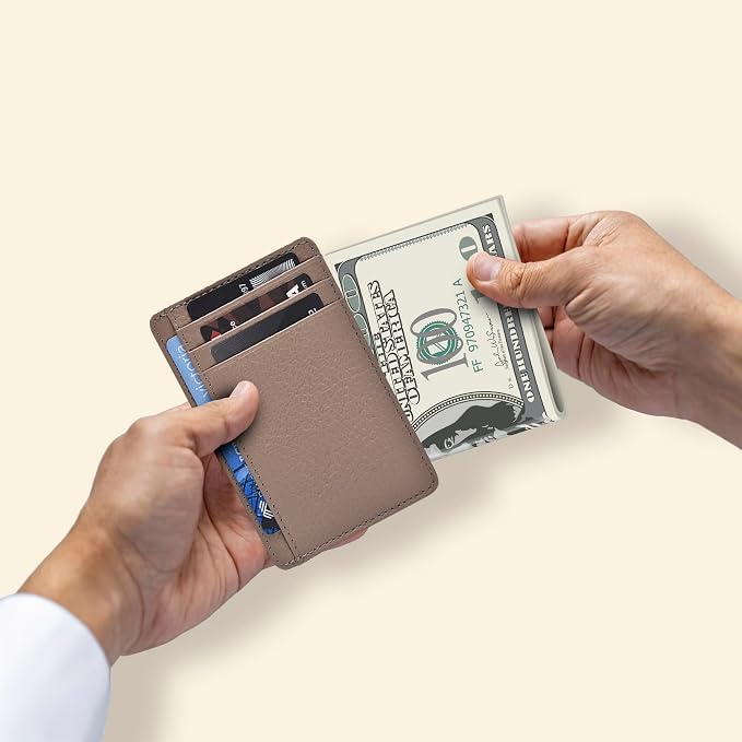 Slim Minimalist RFID Leather Wallet, Front Pocket Card Holder, Nude - Image 4
