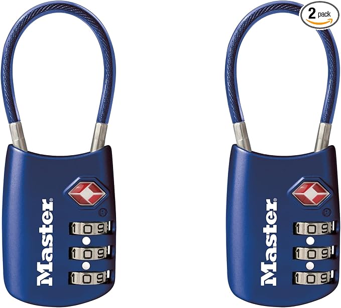 Master Lock TSA Approved Combination Luggage Lock, Blue 2-Pack 4688BLUEC2 | TSA Accepted Set Your Own Combination Luggage Lock For Suitcases, Backpacks, Travel, Airport Security, 3-Digit Lock by Unknown