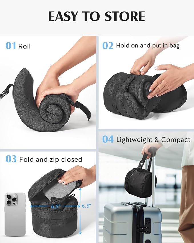 YFONG Travel Pillow with Head Support & Sleep Mask for Long Flights, Grey | Patented 360° Support System, Prevents Bobbing, Airplane Head Strap, 3D Eye Mask, Memory Foam Neck Pillow, Travel Essential - Image 8